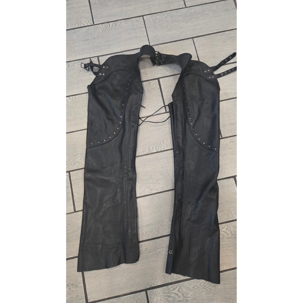 Milwaukee Leather Black Studded Motorcycle Chaps Mens Medium Biker Riding Gear